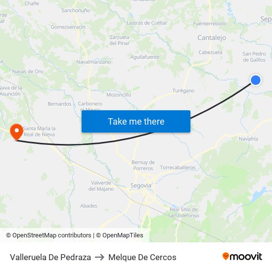 Valleruela De Pedraza to Melque De Cercos map