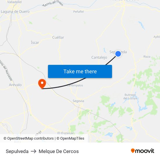 Sepulveda to Melque De Cercos map