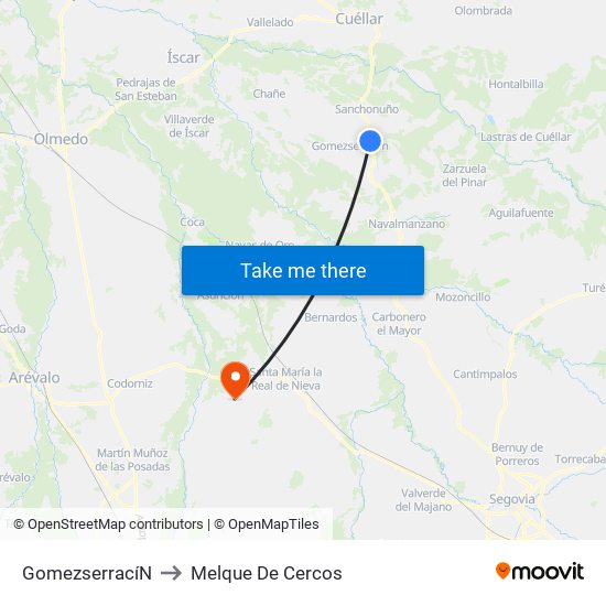 Gomezserrací­N to Melque De Cercos map