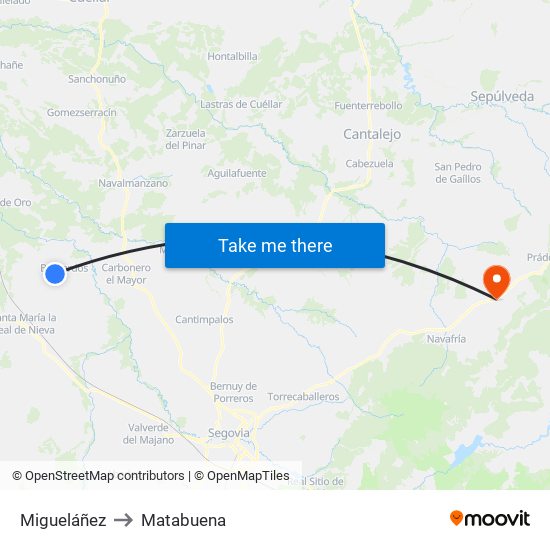 Migueláñez to Matabuena map