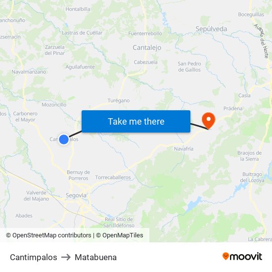 Cantimpalos to Matabuena map