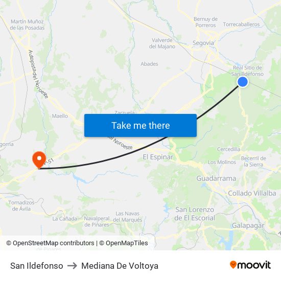 San Ildefonso to Mediana De Voltoya map