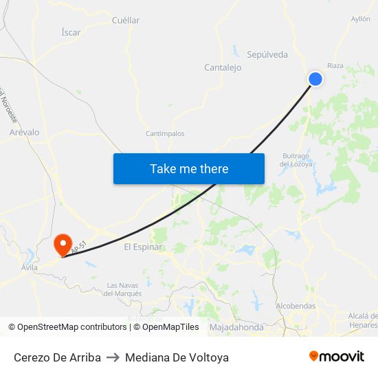 Cerezo De Arriba to Mediana De Voltoya map