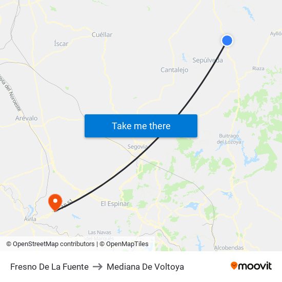Fresno De La Fuente to Mediana De Voltoya map