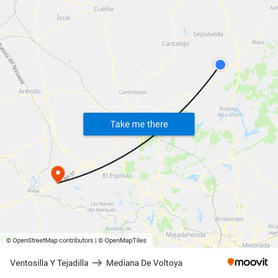 Ventosilla Y Tejadilla to Mediana De Voltoya map