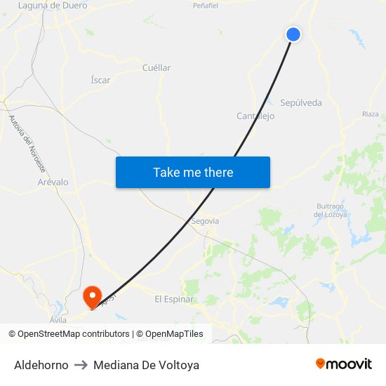 Aldehorno to Mediana De Voltoya map
