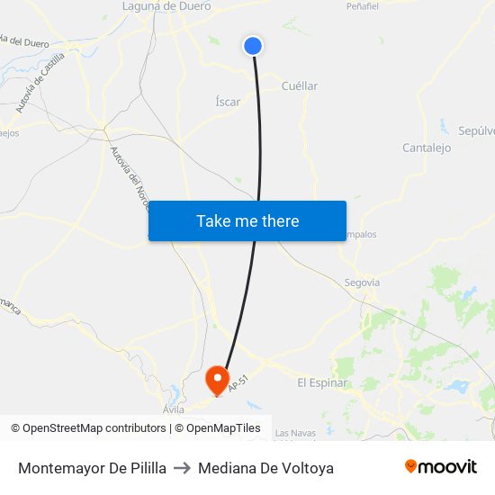 Montemayor De Pililla to Mediana De Voltoya map