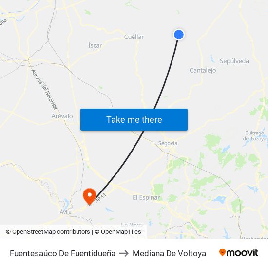 Fuentesaúco De Fuentidueña to Mediana De Voltoya map
