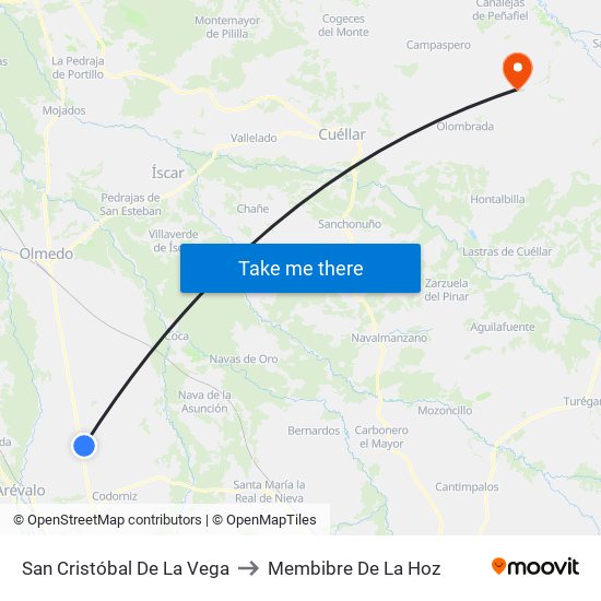 San Cristóbal De La Vega to Membibre De La Hoz map