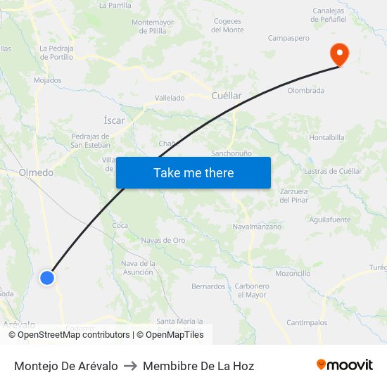 Montejo De Arévalo to Membibre De La Hoz map