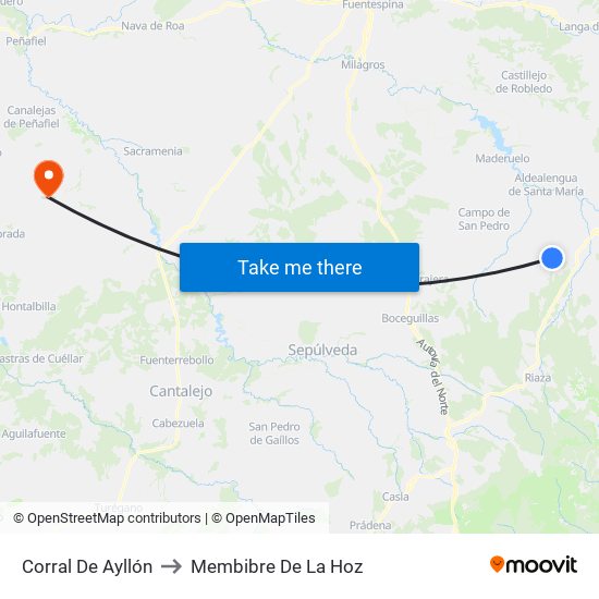 Corral De Ayllón to Membibre De La Hoz map