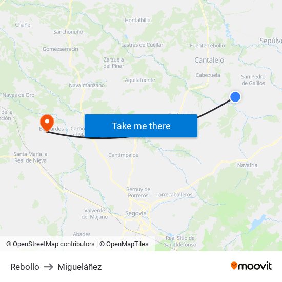 Rebollo to Migueláñez map
