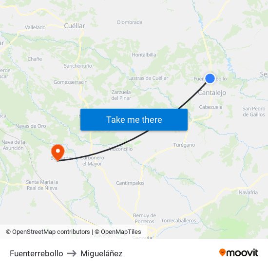 Fuenterrebollo to Migueláñez map
