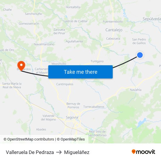 Valleruela De Pedraza to Migueláñez map