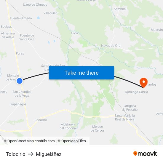 Tolocirio to Migueláñez map