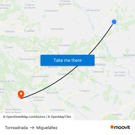 Torreadrada to Migueláñez map