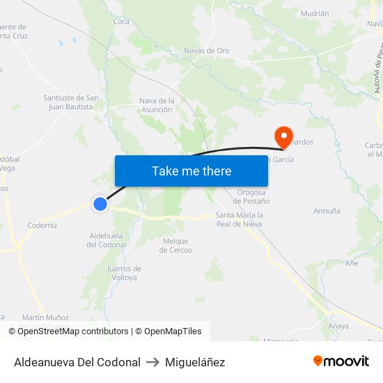 Aldeanueva Del Codonal to Migueláñez map