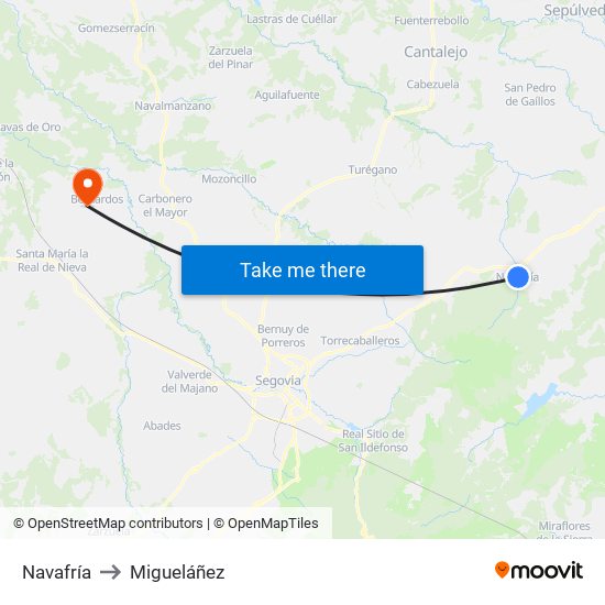 Navafría to Migueláñez map