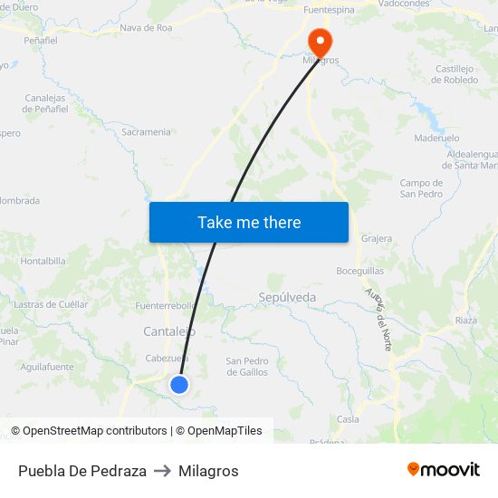 Puebla De Pedraza to Milagros map