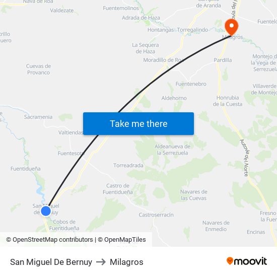 San Miguel De Bernuy to Milagros map