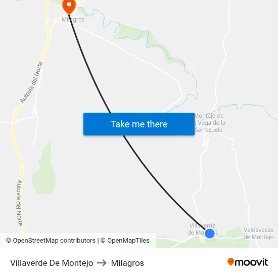 Villaverde De Montejo to Milagros map