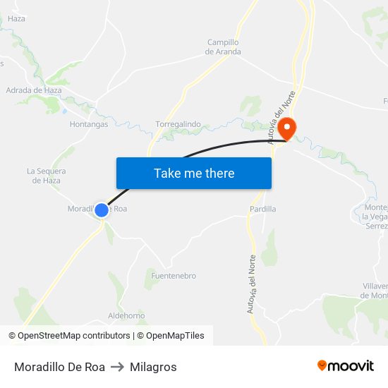 Moradillo De Roa to Milagros map