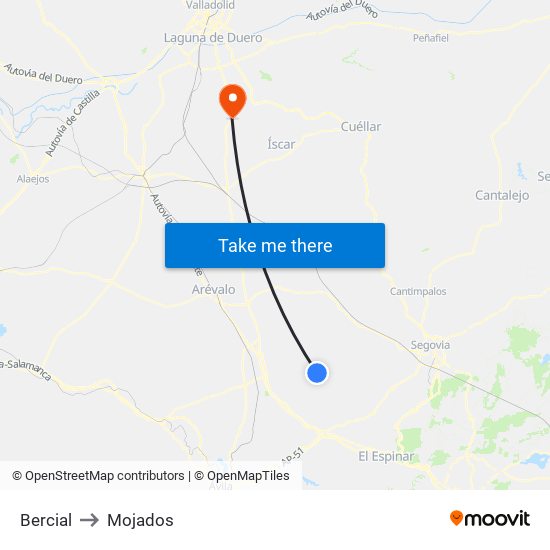 Bercial to Mojados map