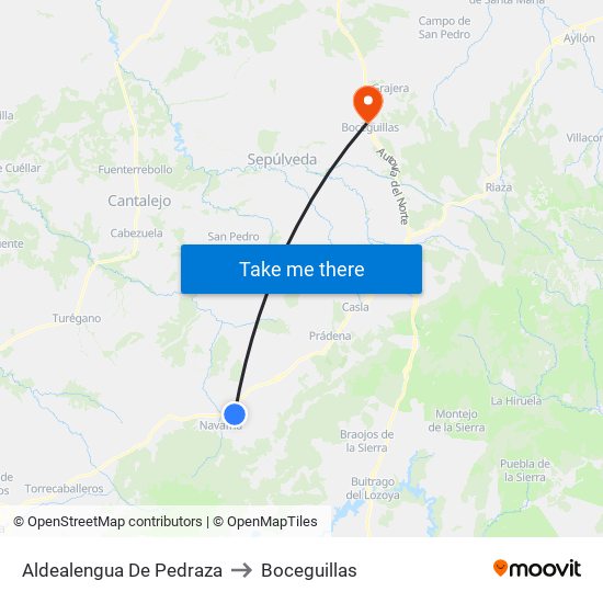 Aldealengua De Pedraza to Boceguillas map