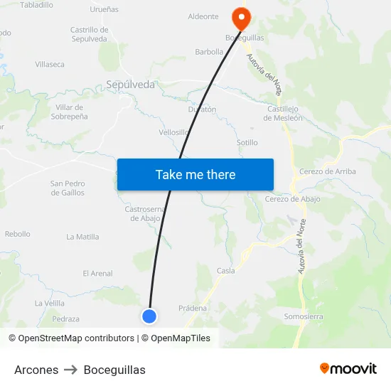 Arcones to Boceguillas map