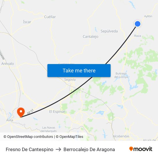 Fresno De Cantespino to Berrocalejo De Aragona map