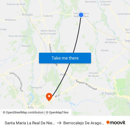 Santa María  La Real De Nieva to Berrocalejo De Aragona map