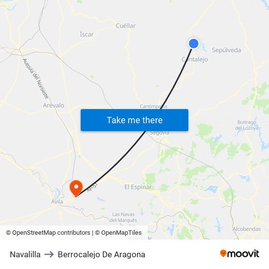 Navalilla to Berrocalejo De Aragona map