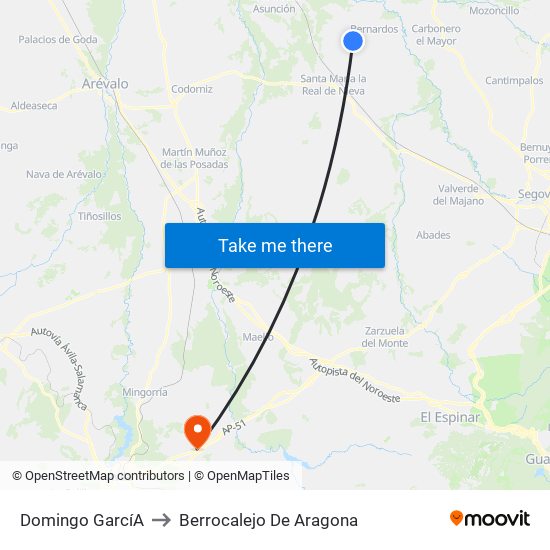 Domingo Garcí­A to Berrocalejo De Aragona map