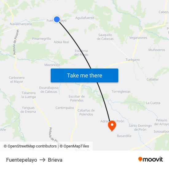 Fuentepelayo to Brieva map