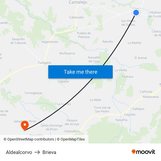 Aldealcorvo to Brieva map