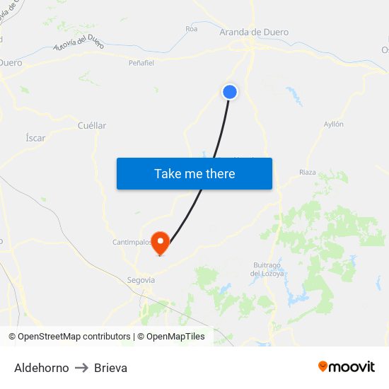 Aldehorno to Brieva map