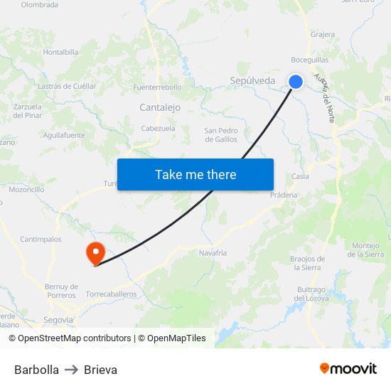 Barbolla to Brieva map