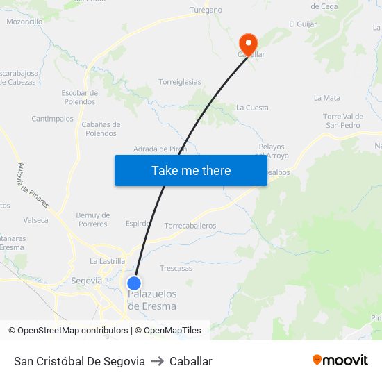 San Cristóbal De Segovia to Caballar map