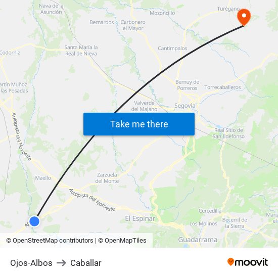 Ojos-Albos to Caballar map