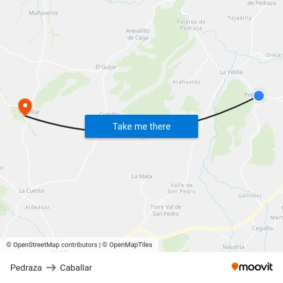 Pedraza to Caballar map
