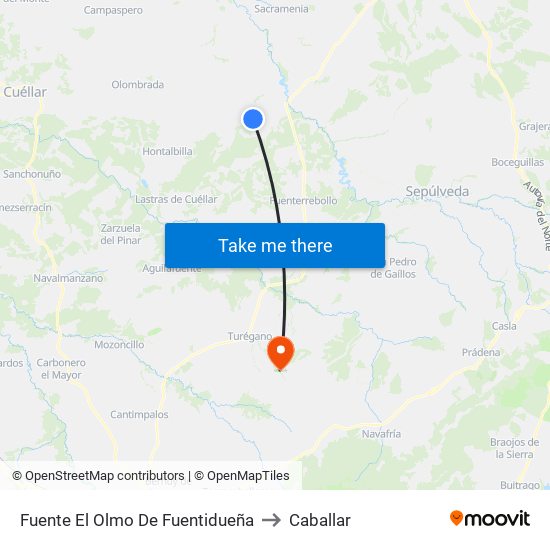 Fuente El Olmo De Fuentidueña to Caballar map