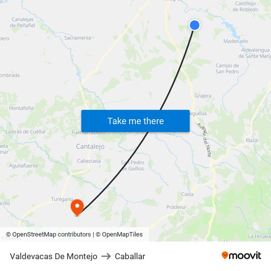 Valdevacas De Montejo to Caballar map