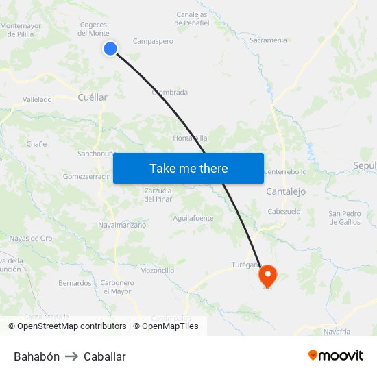 Bahabón to Caballar map