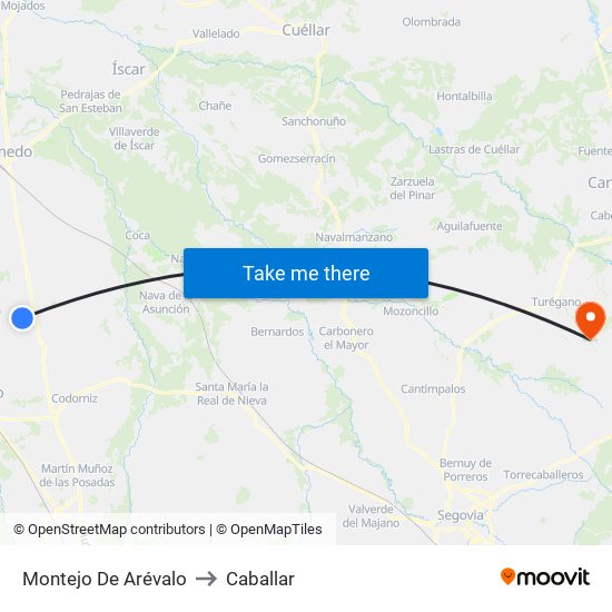 Montejo De Arévalo to Caballar map
