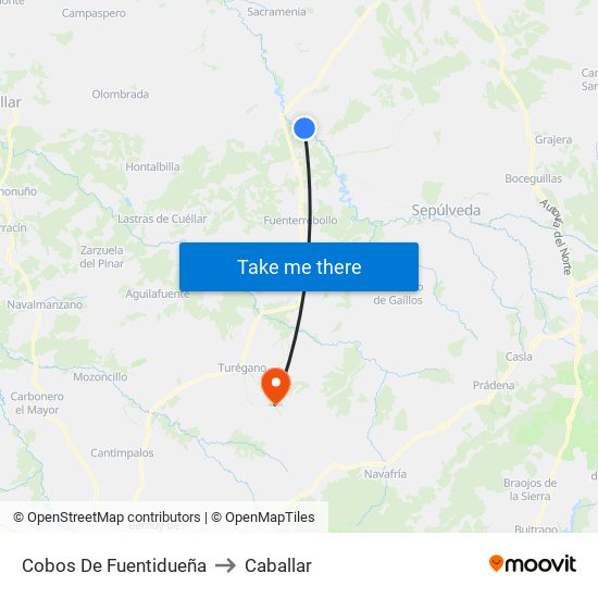 Cobos De Fuentidueña to Caballar map