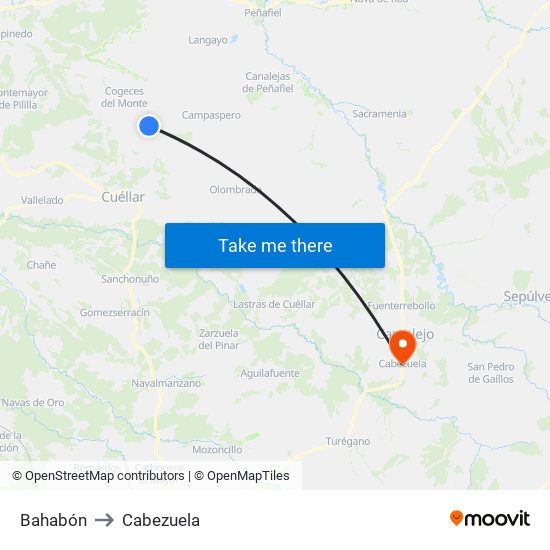 Bahabón to Cabezuela map