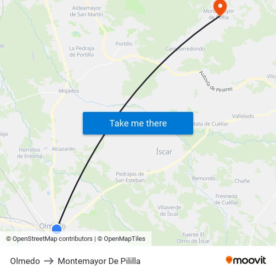 Olmedo to Montemayor De Pililla map