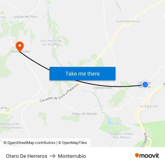 Otero De Herreros to Monterrubio map