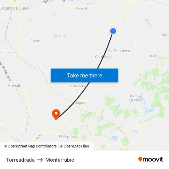 Torreadrada to Monterrubio map