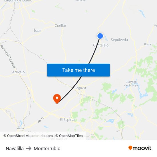 Navalilla to Monterrubio map
